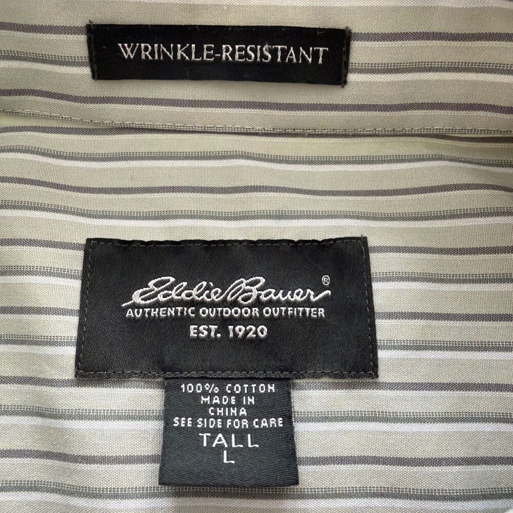 Eddie Bauer short Sleeve Shirt Mens L/Tall Relaxed Fit Green Wrinkle Resistant - Picture 5 of 8